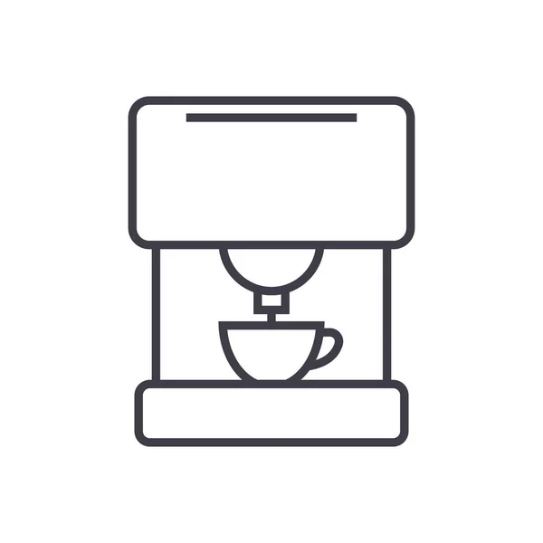 Máquina de café vetor linha ícone, sinal, ilustração em segundo plano, traços editáveis — Vetor de Stock