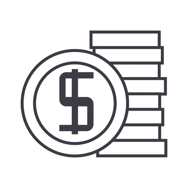 Monedas signo vector línea icono, signo, Ilustración de fondo, trazos editables — Vector de stock