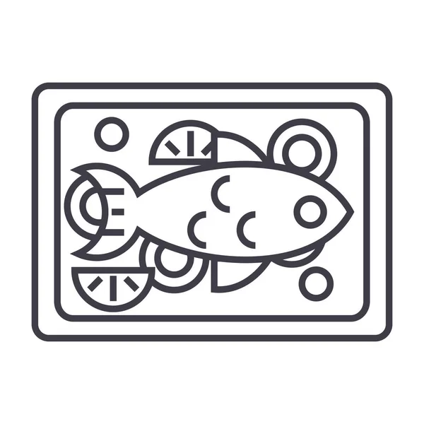 Poisson frit vecteur ligne icône, signe, illustration sur fond, touches modifiables — Image vectorielle