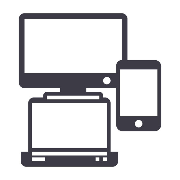 гаджеты, ноутбук, значок векторной линии смартфона, знак, иллюстрация на заднем плане, редактируемые штрихи
