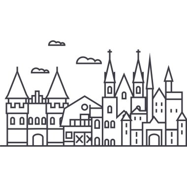 Almanya kaleler satırı simgesi, işaret, arka planda, düzenlenebilir vuruş illüstrasyon vektör