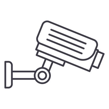 Güvenlik kamera vektör satırı simgesi, işaret, resimde arka planda, düzenlenebilir vuruş