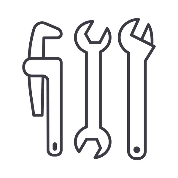 Plumbing tools vector line icon, sign, illustration on background, editable strokes — Stock Vector