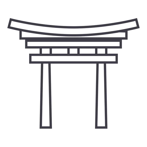 Icona della linea vettoriale scintoista, segno, illustrazione sullo sfondo, tratti modificabili — Vettoriale Stock