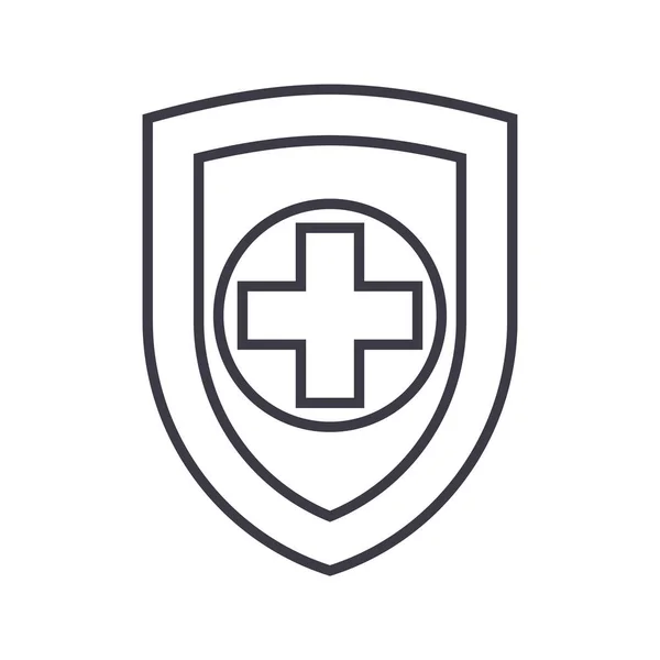 Escudo, ícone de linha vetorial safequard, sinal, ilustração em segundo plano, traços editáveis — Vetor de Stock