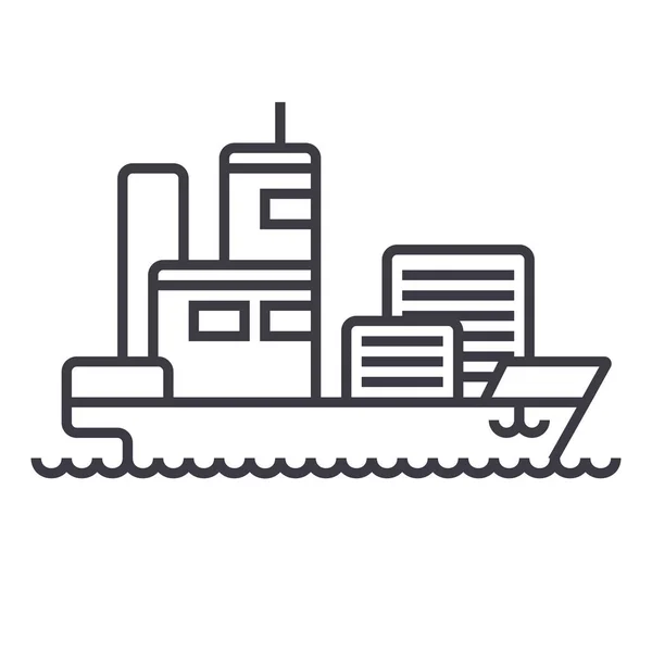 Hajó rakomány konténer vektor line ikon, megjelölés, illusztráció, a háttér, szerkeszthető stroke — Stock Vector