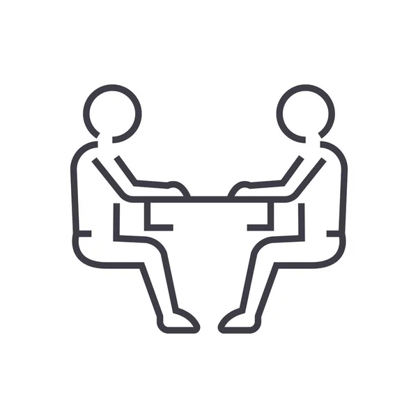 Hommes assis, icône de ligne vectorielle de conversation, signe, illustration en arrière-plan, touches modifiables — Image vectorielle