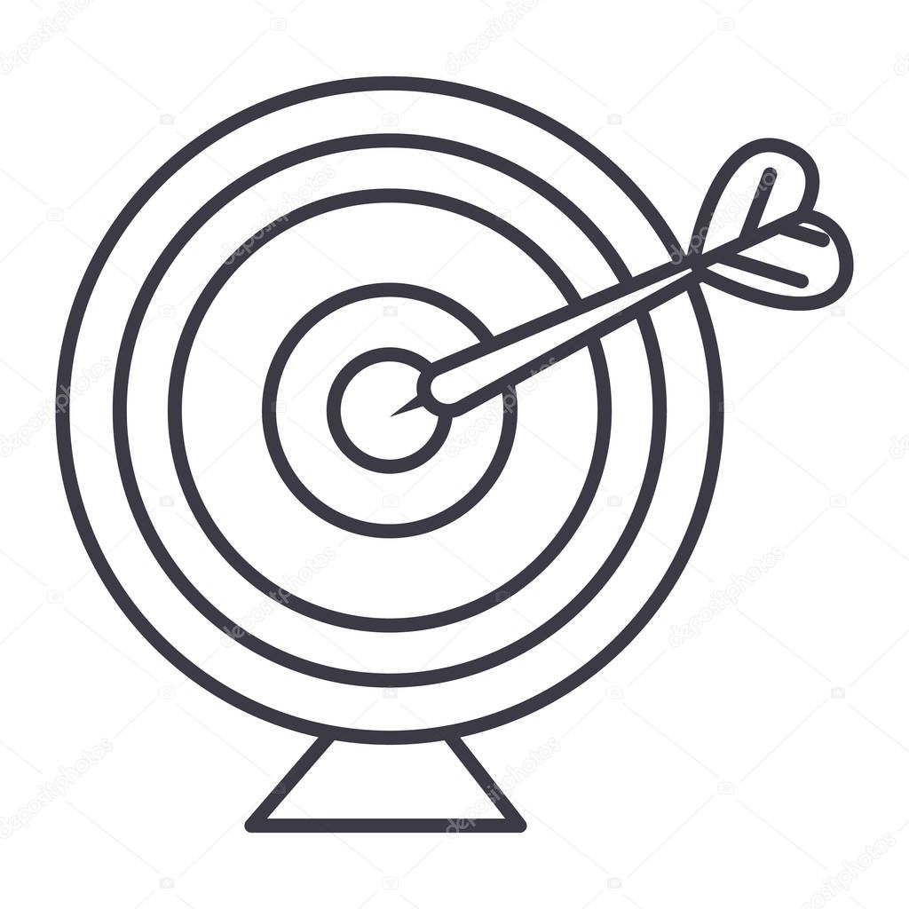 goal target with arrow vector line icon, sign, illustration on background, editable strokes