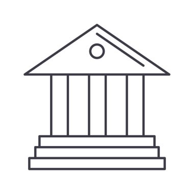 Müze, banka vektör satırı simgesi, işaret, resimde arka planda, düzenlenebilir vuruş