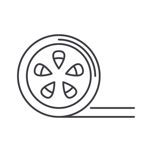 Film reel vector line icon, segno, illustrazione su sfondo, tratti modificabili — Vettoriale Stock