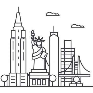 New york usa vektör satırı simgesi, işaret, resimde arka planda, düzenlenebilir vuruş
