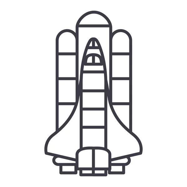 Cohete espacial, lanzamiento, icono de línea vectorial nave espacial, signo, ilustración en el fondo, movimientos editables — Vector de stock