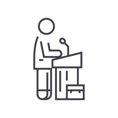 konuşma dersi, öğretim görevlisi vektör satırı simgesi, işaret, resimde arka planda, düzenlenebilir vuruş