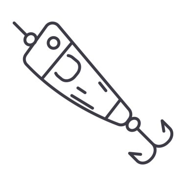 kaşık balıkçılık, Balık vektör satırı simgesi, işaret, resimde arka planda, düzenlenebilir vuruş için yem