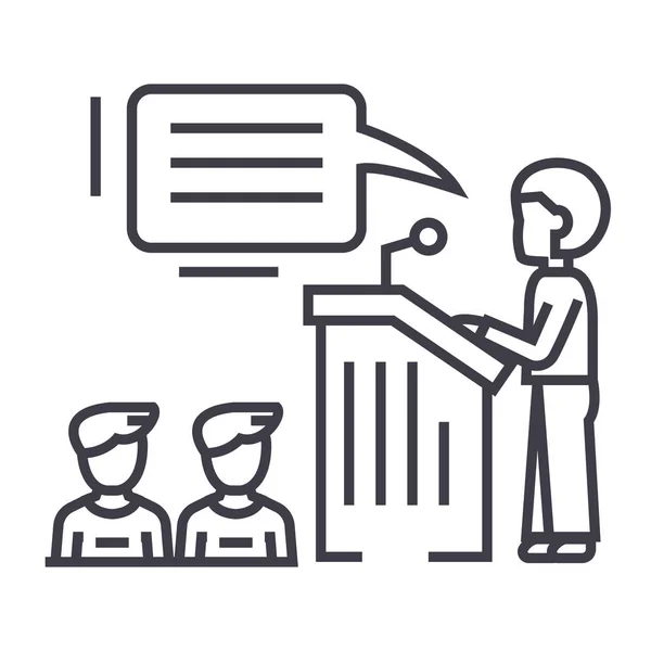 Speaker, presentation, podium tribune stand vector line icon, sign, illustration on background, editable strokes — Image vectorielle