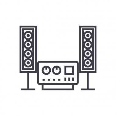 müzik seti, ses, hi-fi sistemi vektör satırı simgesi, işaret, resimde arka planda, düzenlenebilir vuruş