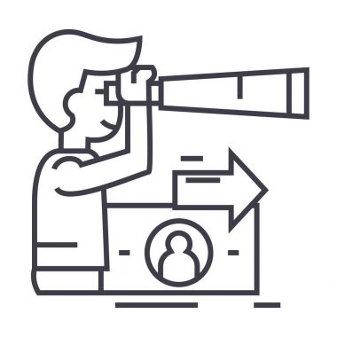 dostum spyglass vektör satırı simgesi, işaret, resim ile arka planda, düzenlenebilir vuruş planlama, stratejik vizyon