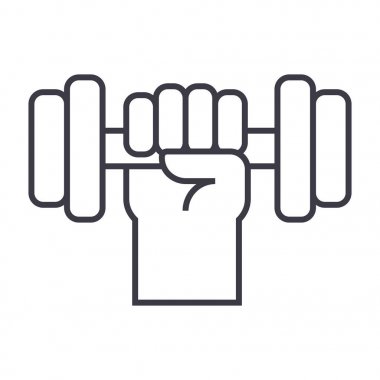 güçlü el dumbbell vektör satırı simgesi, işaret, resimde arka planda, düzenlenebilir vuruşları ile