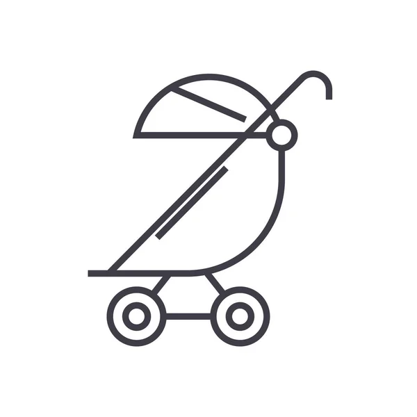 Kinderwagen, Buggy Vektor Line Icon, Zeichen, Illustration im Hintergrund, editierbare Striche — Stockvektor