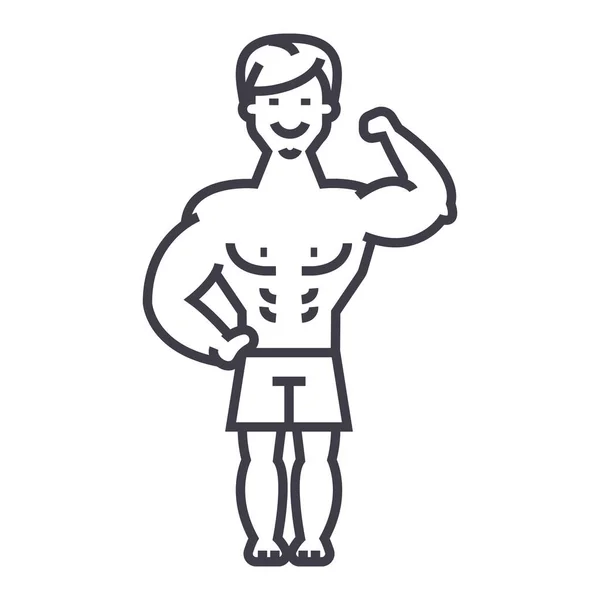 Güçlü adam, vücut kasları vektör satırı simgesi, işaret, resimde arka planda, düzenlenebilir vuruş — Stok Vektör