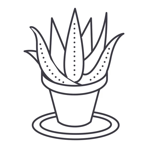 Succulente, icona della linea vettoriale del vaso di aloe, segno, illustrazione sullo sfondo, tratti modificabili — Vettoriale Stock