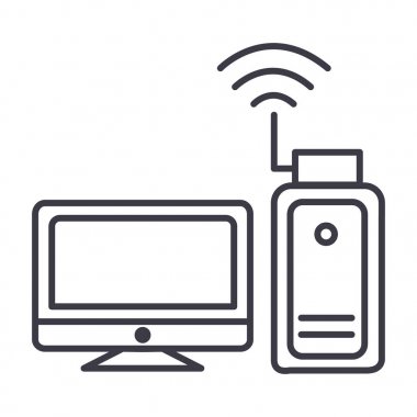 Wi-fi adaptörü, kablosuz ağ, usb kart vektör satırı simgesi, işaret, resimde arka planda, düzenlenebilir vuruş