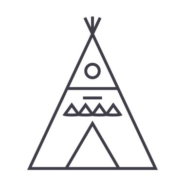 Kızılderili çadırı illustation vektör satırı simgesi, işaret, resimde arka planda, düzenlenebilir vuruş