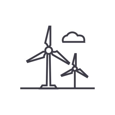 Rüzgar Türbini vektör satırı simgesi, işaret, resimde arka planda, düzenlenebilir vuruş
