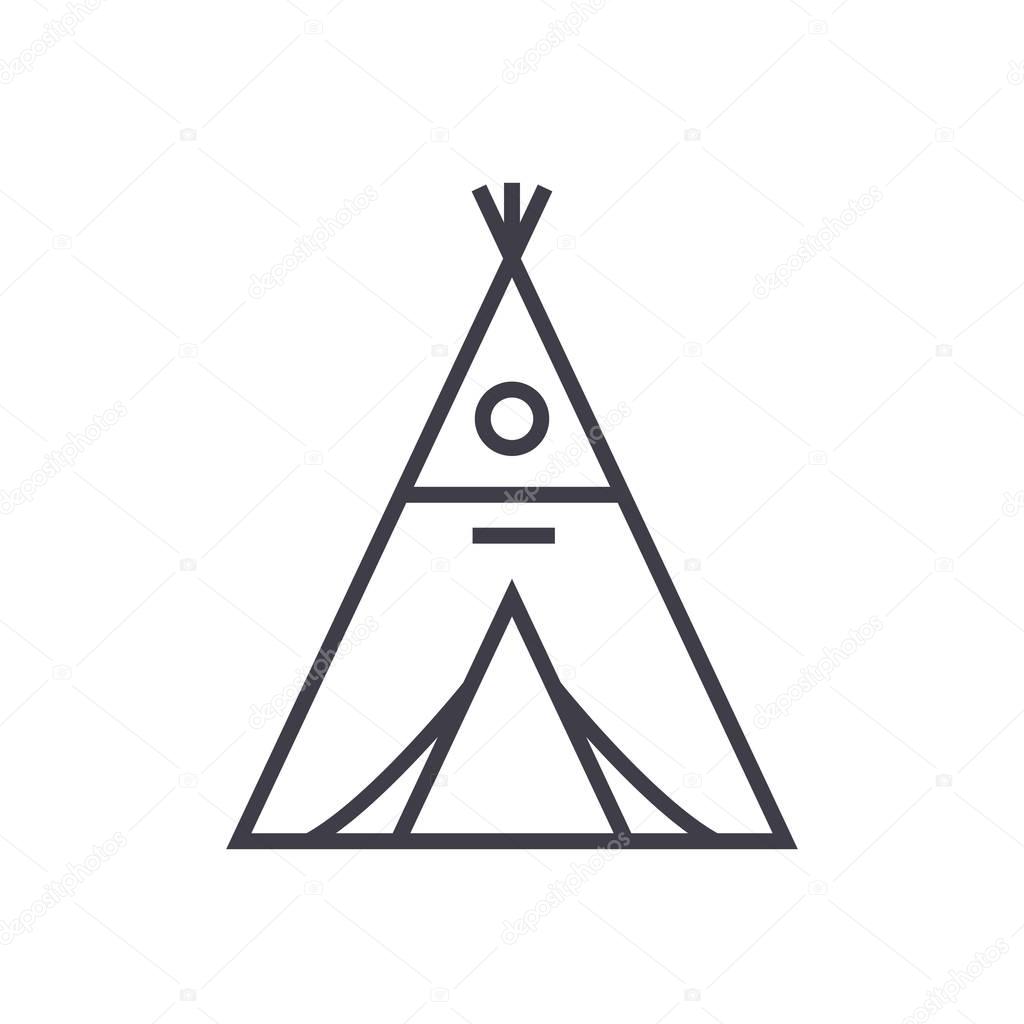 wigwam vector line icon, sign, illustration on background, editable strokes