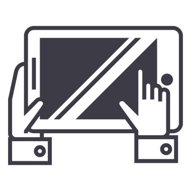 Tablet eller vektör satırı simgesi, işaret, resimde arka planda, düzenlenebilir vuruş