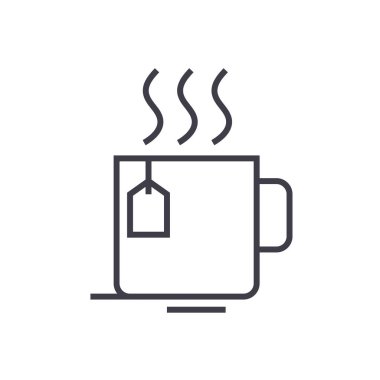 çay Kupası vektör satırı simgesi, işaret, resimde arka planda, düzenlenebilir vuruş