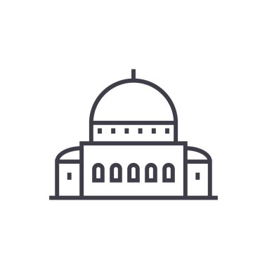 Tapınak, sinagog vektör satırı simgesi, işaret, resimde arka planda, düzenlenebilir vuruş