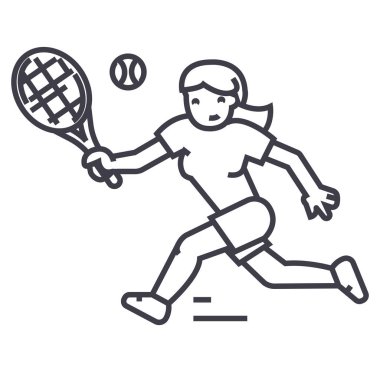Tenis Şampiyonası, kadın vektör satırı simgesi, işaret, resimde arka planda, düzenlenebilir vuruş