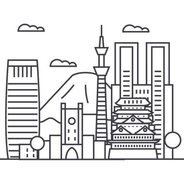 Tokyo vektör satırı simgesi, işaret, resimde arka planda, düzenlenebilir vuruş