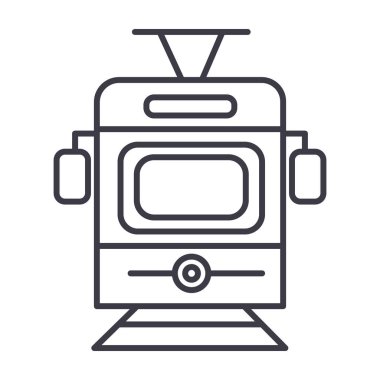 tren, tramvay Önden Görünüm vektör satırı simgesi, işaret, resimde arka planda, düzenlenebilir vuruş