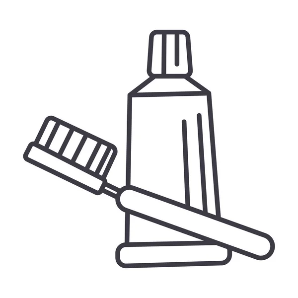 Brosse à dents, icône de ligne vectorielle de dentifrice, signe, illustration en arrière-plan, traits modifiables — Image vectorielle