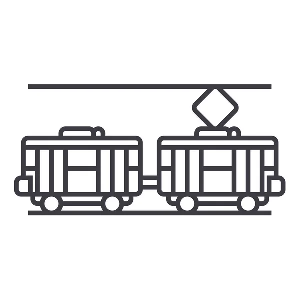 有轨电车矢量线图标、 标志、 插图背景，可编辑笔触 — 图库矢量图片