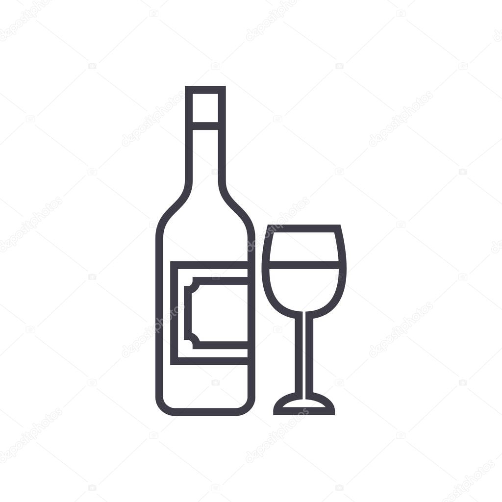 wine and glass vector line icon, sign, illustration on background, editable strokes
