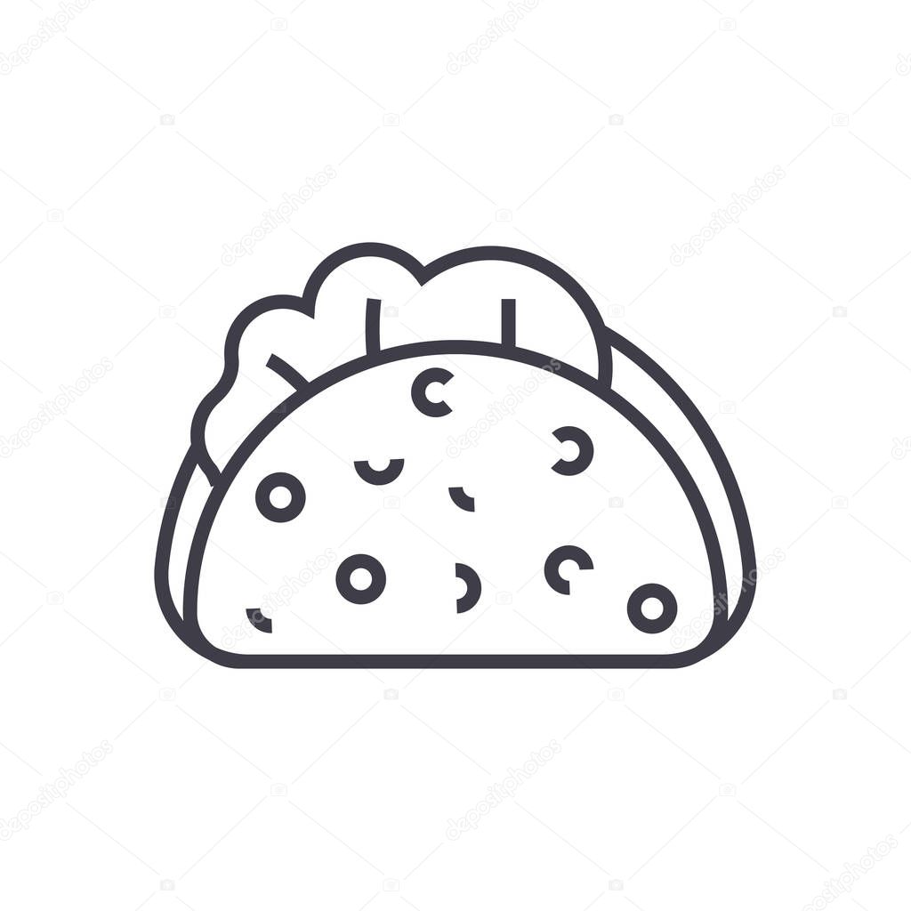 taco vector line icon, sign, illustration on background, editable strokes
