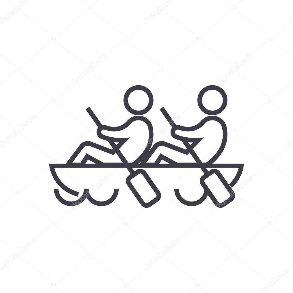 Team,teamwork,canoe vector line icon, sign, illustration on white background, editable strokes