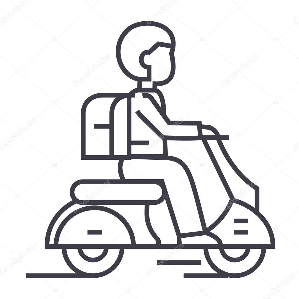 travel scooter vector line icon, sign, illustration on background, editable strokes