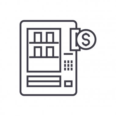 otomatik satış makineleri vektör satırı simgesi, işaret, resimde arka planda, düzenlenebilir vuruş