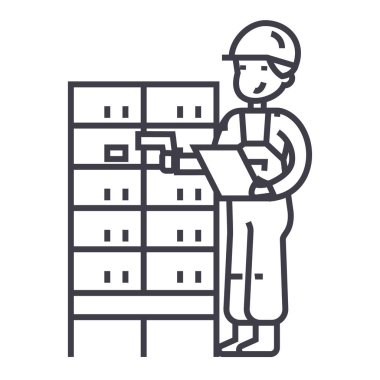 Ambar, teslimatçı barkod posta kutuları vektör satırı simgesi, işaret, resimde arka plan, düzenlenebilir vuruşları üzerinde kontrol