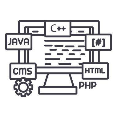 Web geliştirme vektör satırı simgesi, işaret, resimde arka planda, düzenlenebilir vuruş