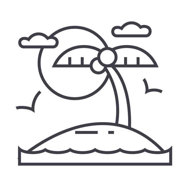 Playa tropical, icono de la línea vectorial de la isla, signo, ilustración en el fondo, movimientos editables — Vector de stock