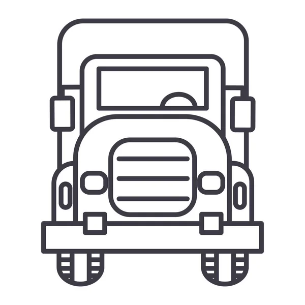 Camión vista frontal vector línea icono, signo, ilustración sobre el fondo, movimientos editables — Vector de stock