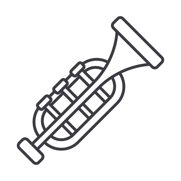 Trompete, ícone de linha vetorial de chifre, sinal, ilustração em segundo plano, traços editáveis — Vetor de Stock