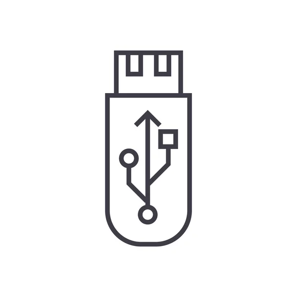 USB flash. lijn pictogram vector geheugenkaart, teken, afbeelding op de achtergrond, bewerkbare lijnen — Stockvector