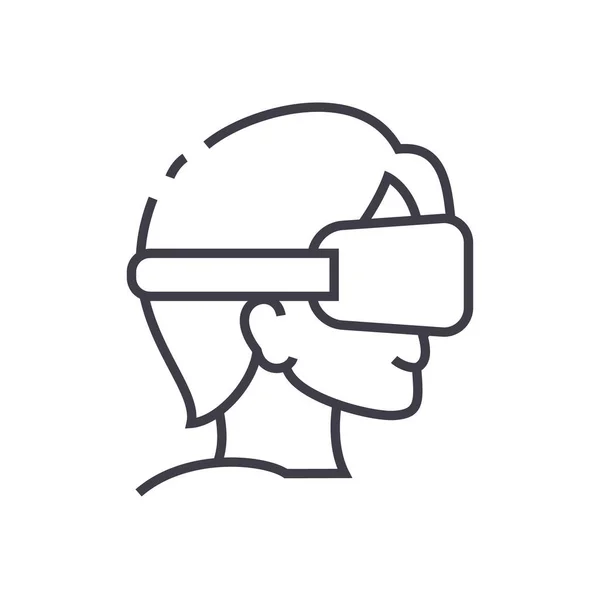 Realidad virtual, gafas y auriculares icono de línea vectorial, signo, ilustración en el fondo, movimientos editables — Vector de stock