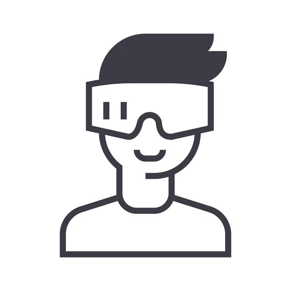 Realidad virtual, gafas icono de la línea vectorial de auriculares, signo, ilustración en el fondo, movimientos editables — Vector de stock